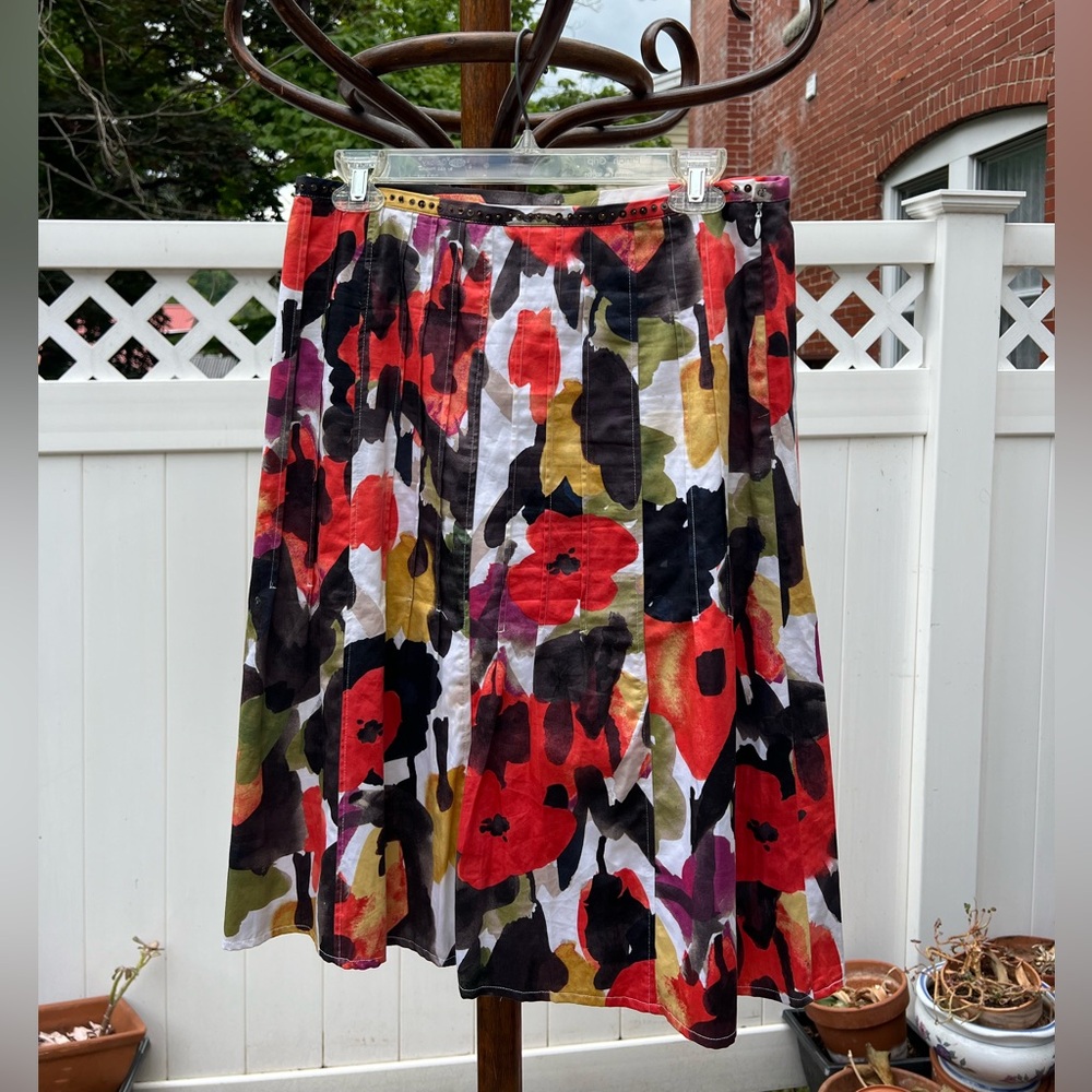 Tribal Red Multi Floral A-Line Skirt